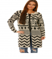 Gilet long épais gris anthracite à motifs aztèque.